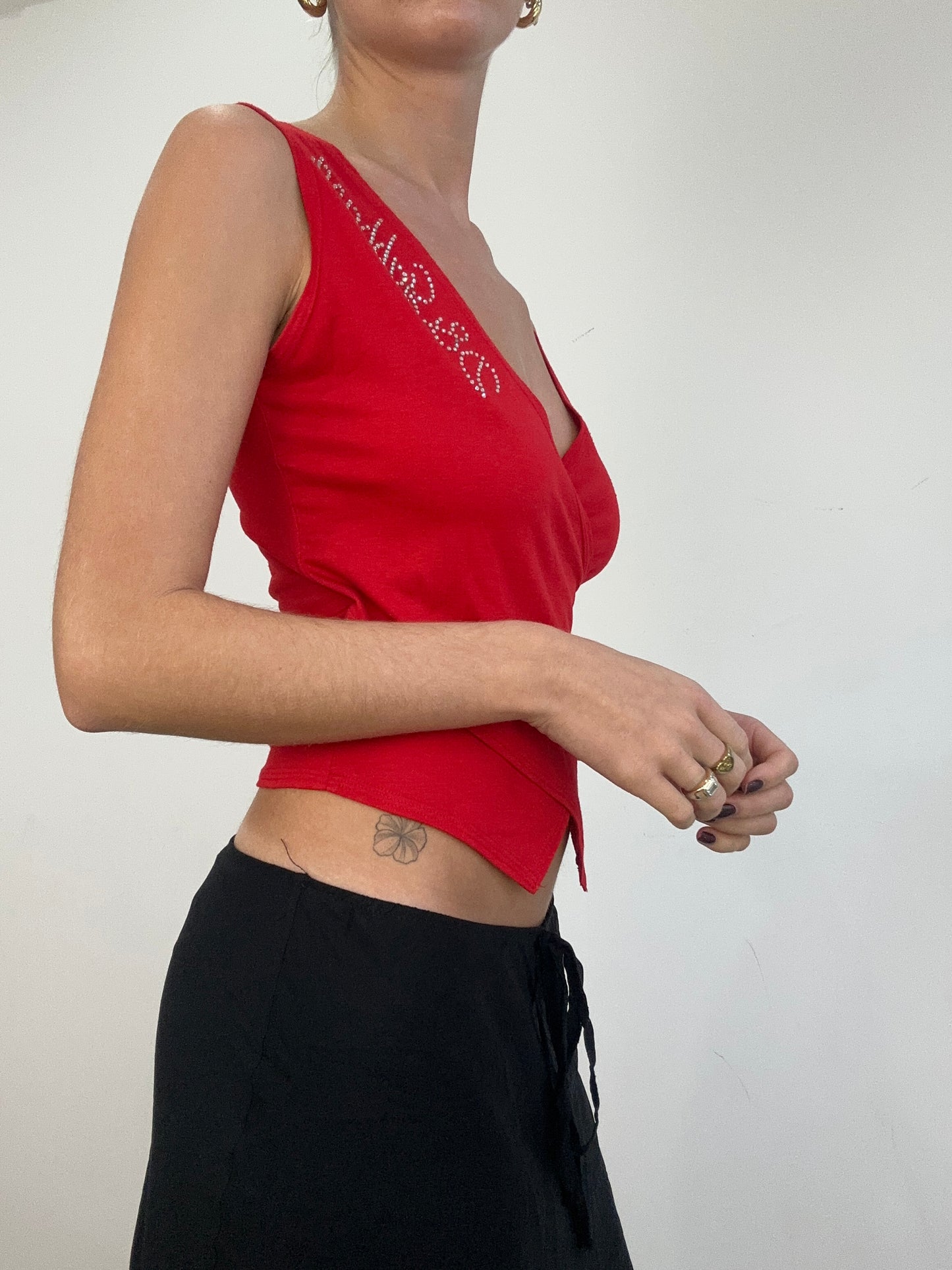 vintage drop 1 | medium red tank top with diamantés