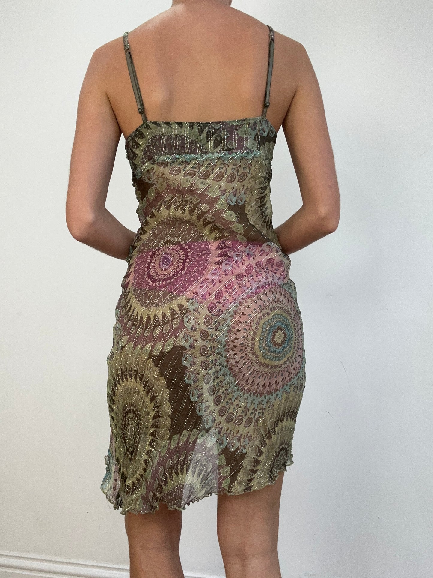 vintage drop 1 | small khaki paisley print semi sheer dress