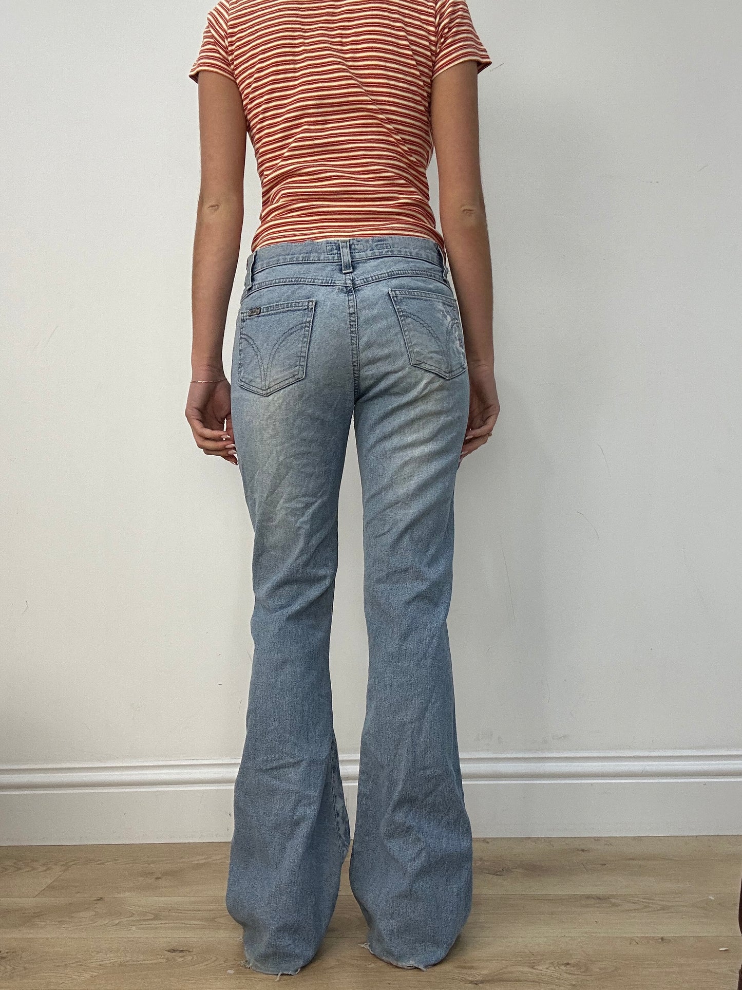 vintage edit five | medium light wash floral flared jeans