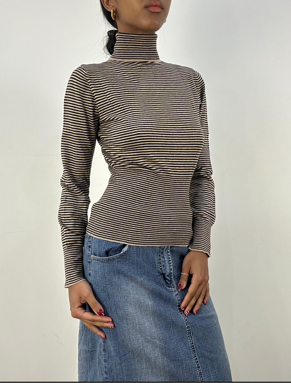 vintage edit six | extra small black and cream striped roll neck jumper