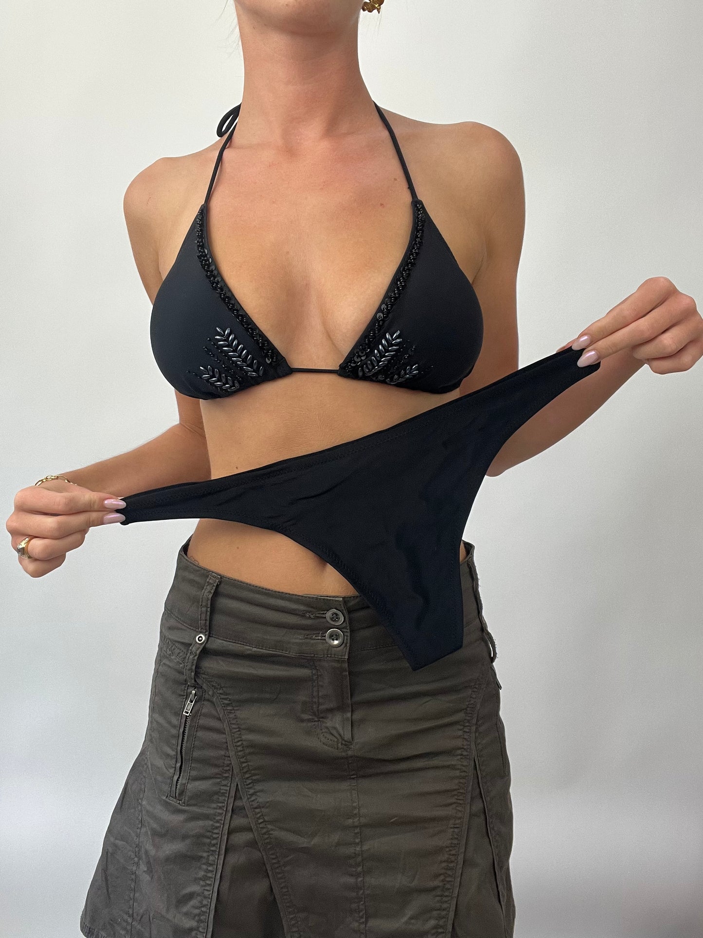 BRAT GIRL SUMMER DROP | medium black bikini set with sequins