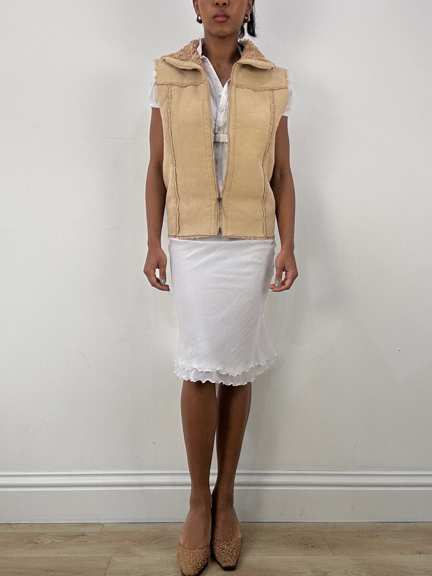 vintage edit: office siren | medium faux suede gilet