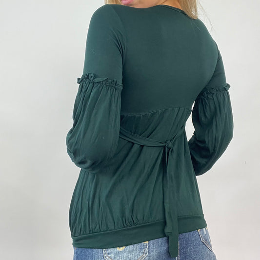 GIRL CORE DROP | small green long sleeve top with bow detail