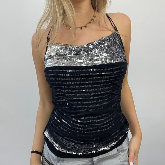 💻 FUTURECORE DROP | small black and silver sequin top with cross back straps