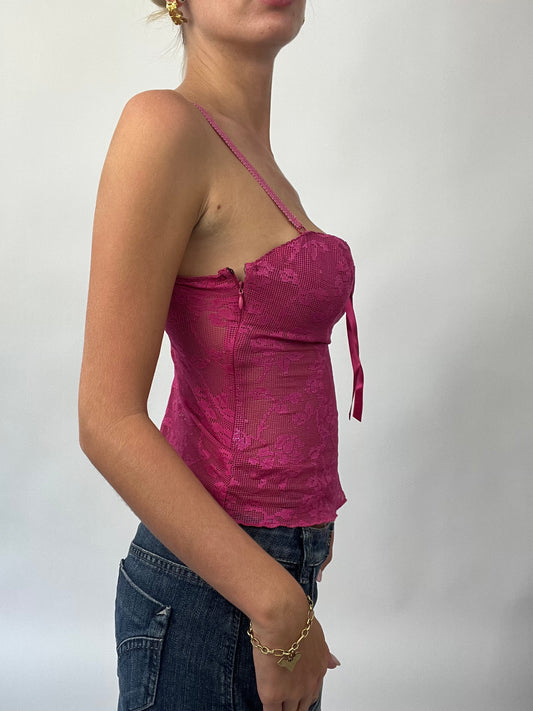 BRAT GIRL SUMMER DROP | small pink lace corset with floral mesh overlay