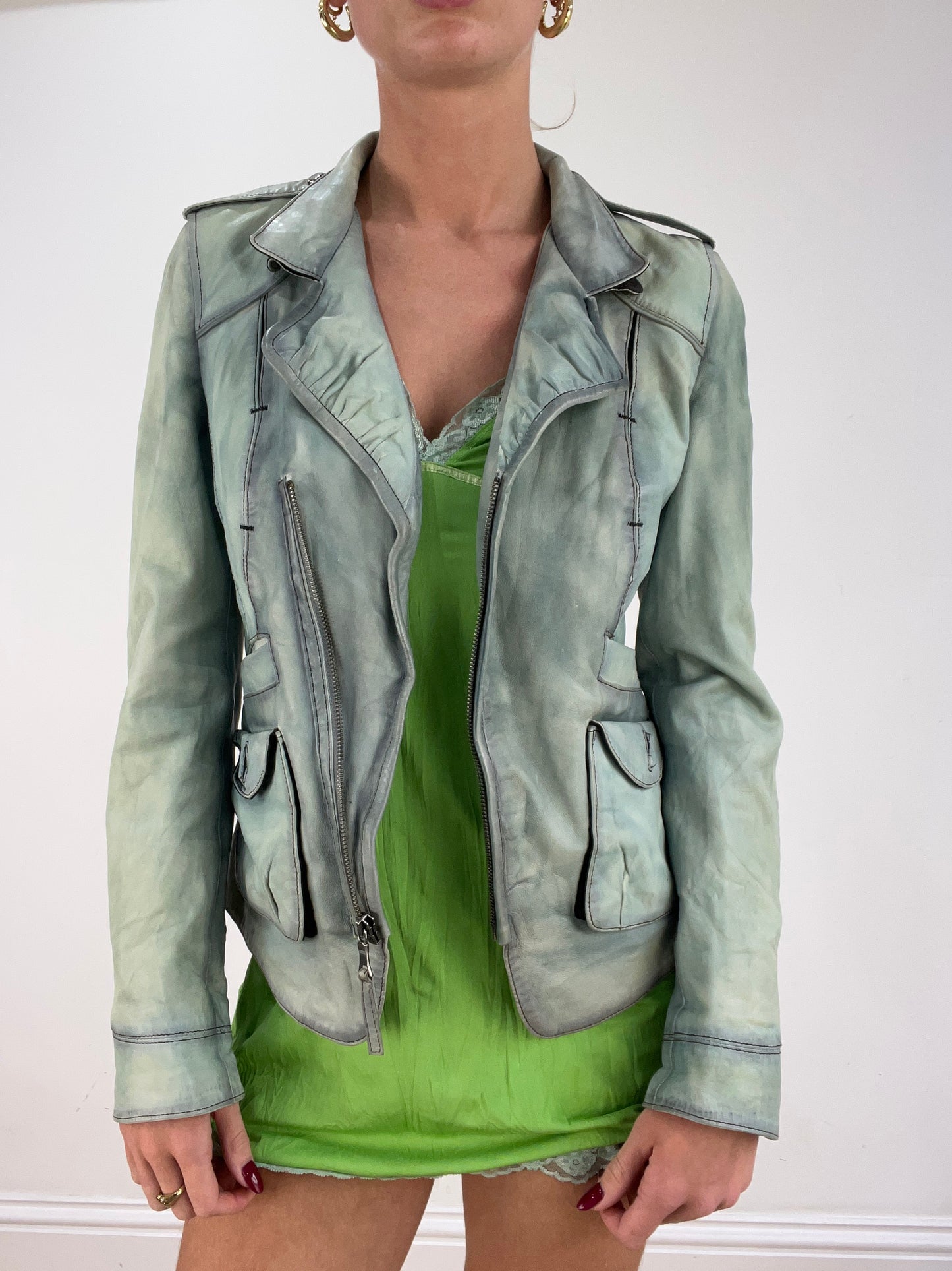 st patrick’s day | small green and white faux leather jacket