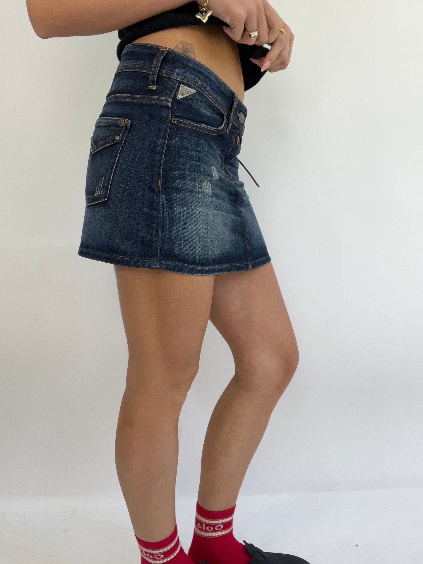 💻 MADELINE ARGY DROP | small dark wash denim mini skirt