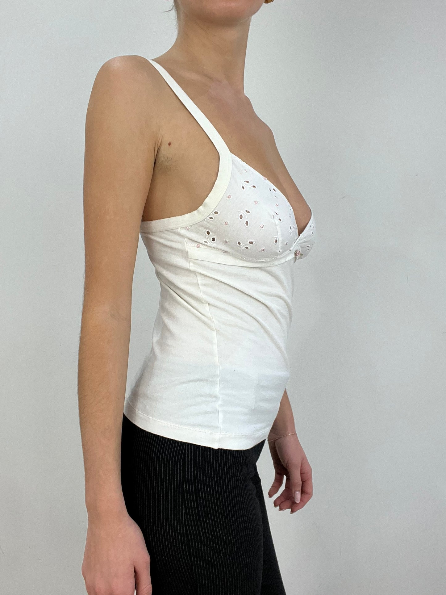 vintage edit seven | small white cami with floral embroidery