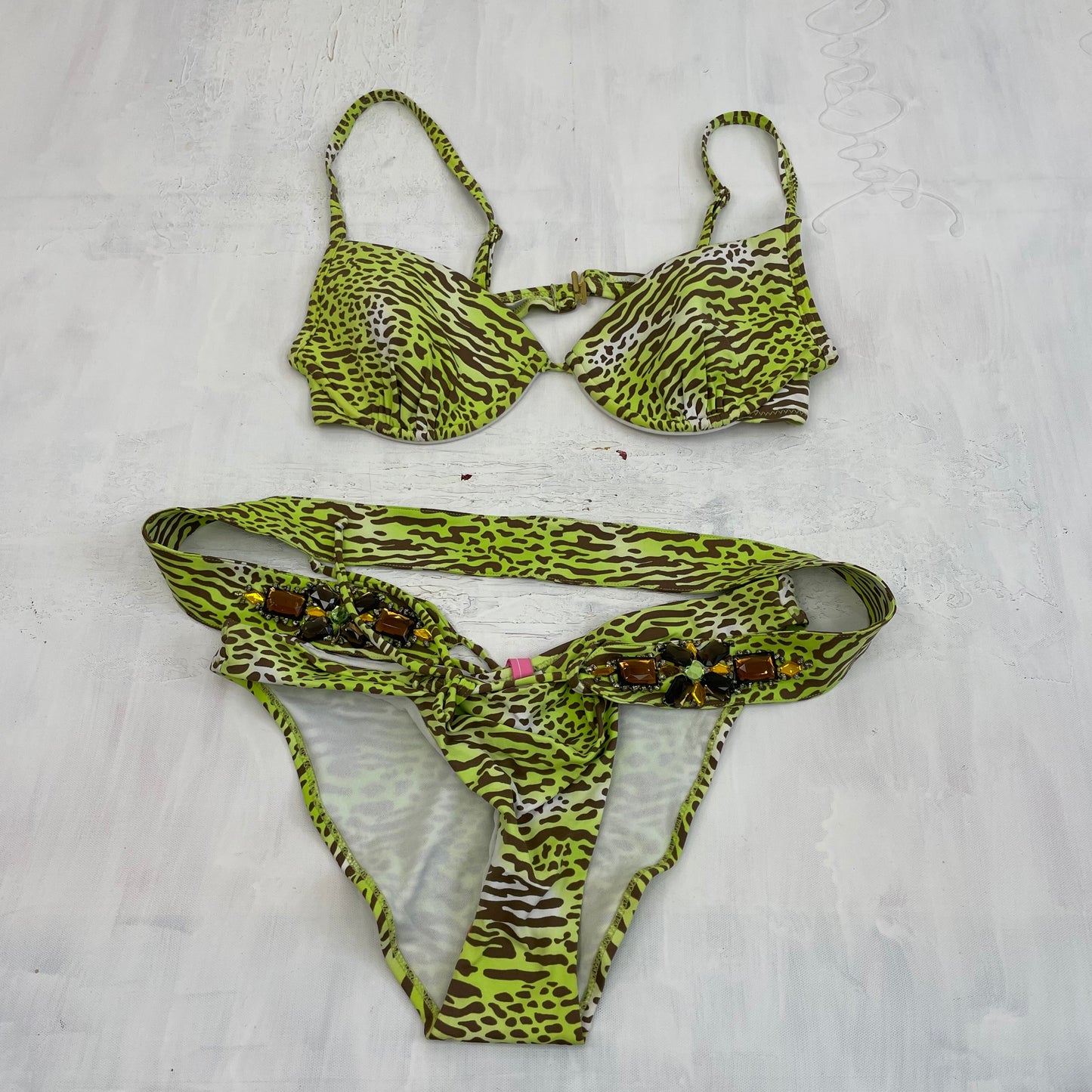 💻PARIS HILTON DROP | small green and brown animal print padded bikini set