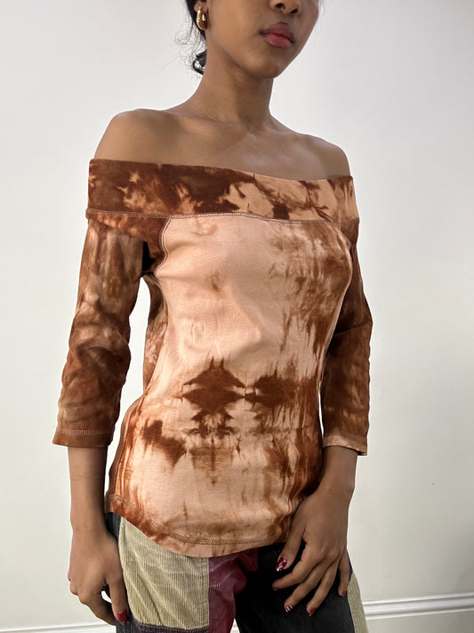 💻 HIPPY CHIC DROP | small brown tie dye off shoulder top