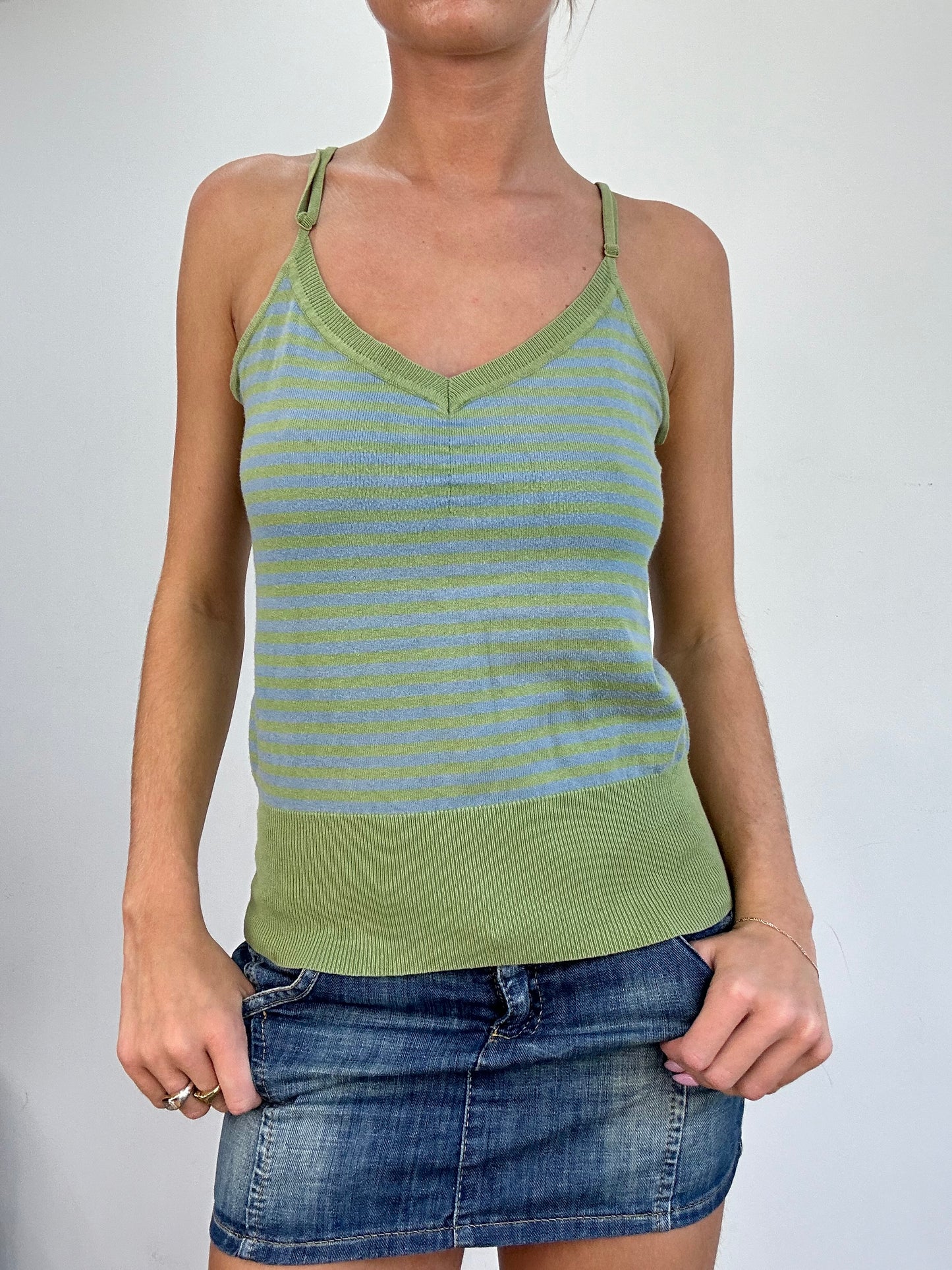 COSY CLASSICS | small green and blue striped knit cami