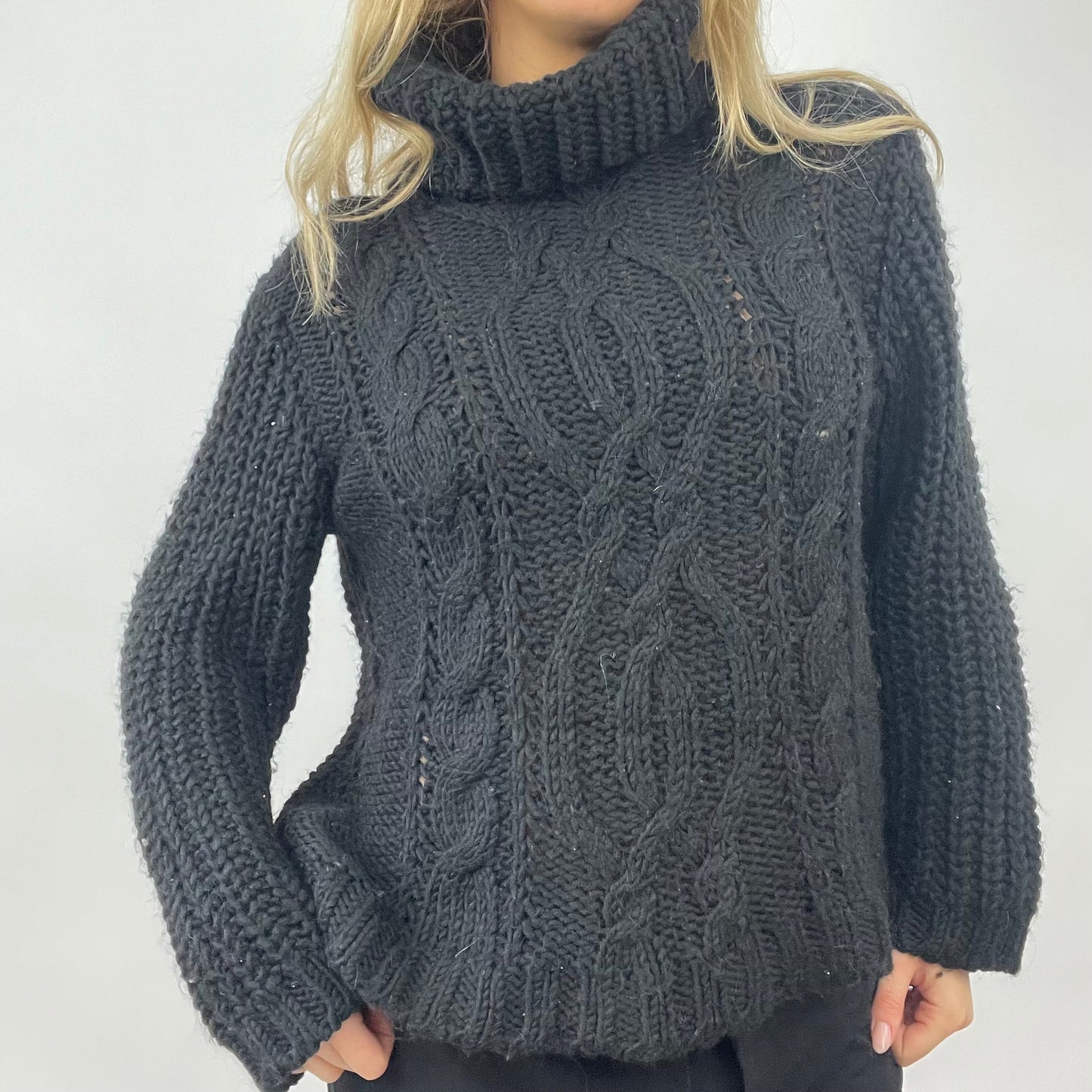 QUIET LUXURY DROP | small black chunky knit roll neck jumper