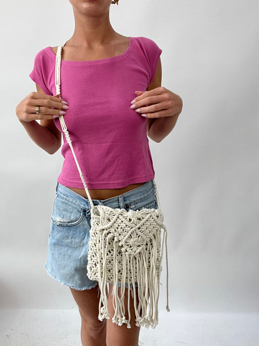 SUMMER SOLSTICE DROP | white crochet crossbody bag with tassels