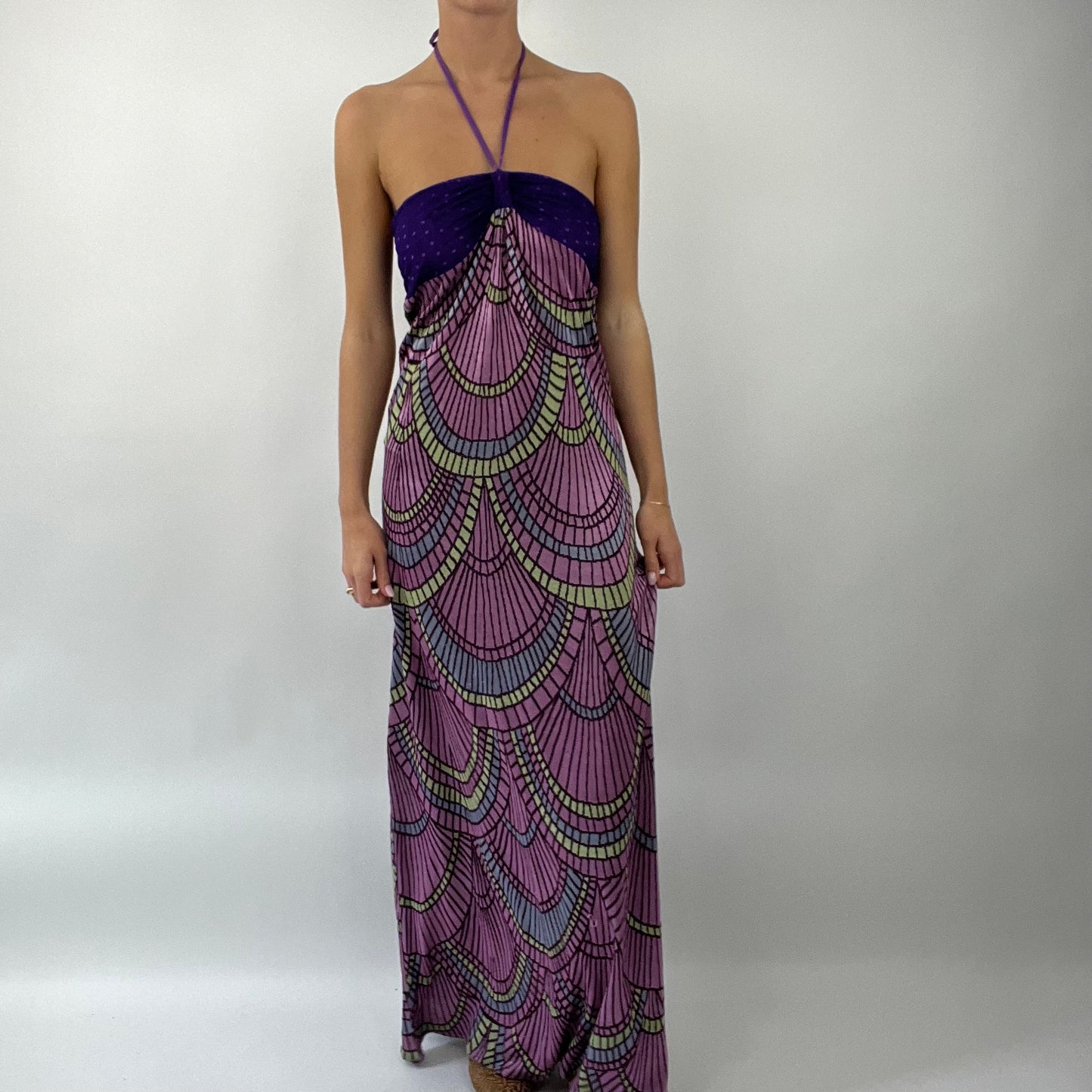 💻PROM SEASON DROP | medium purple custo barcelona maxi halterneck dress