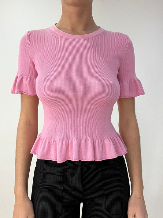 BEST PICKS | small baby pink ribbed top with ruffle detail