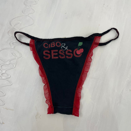 GALENTINES DAY DROP | small black thong with cherry graphic