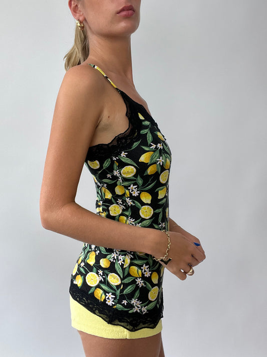 💻 FRUITY DROP | small black cami with yellow lemon print