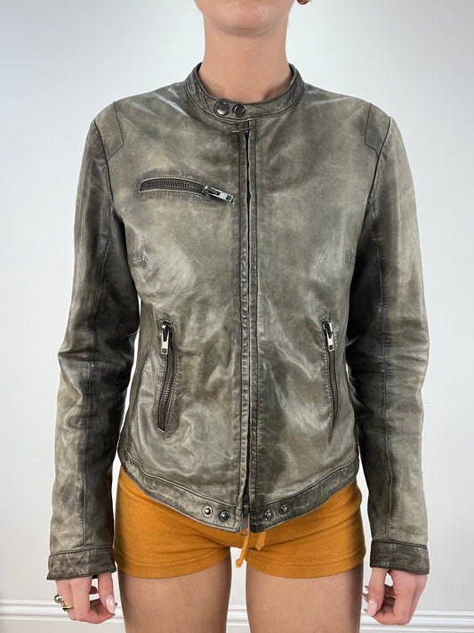 vintage edit nine: part two | small grey faux leather zip up biker jacket