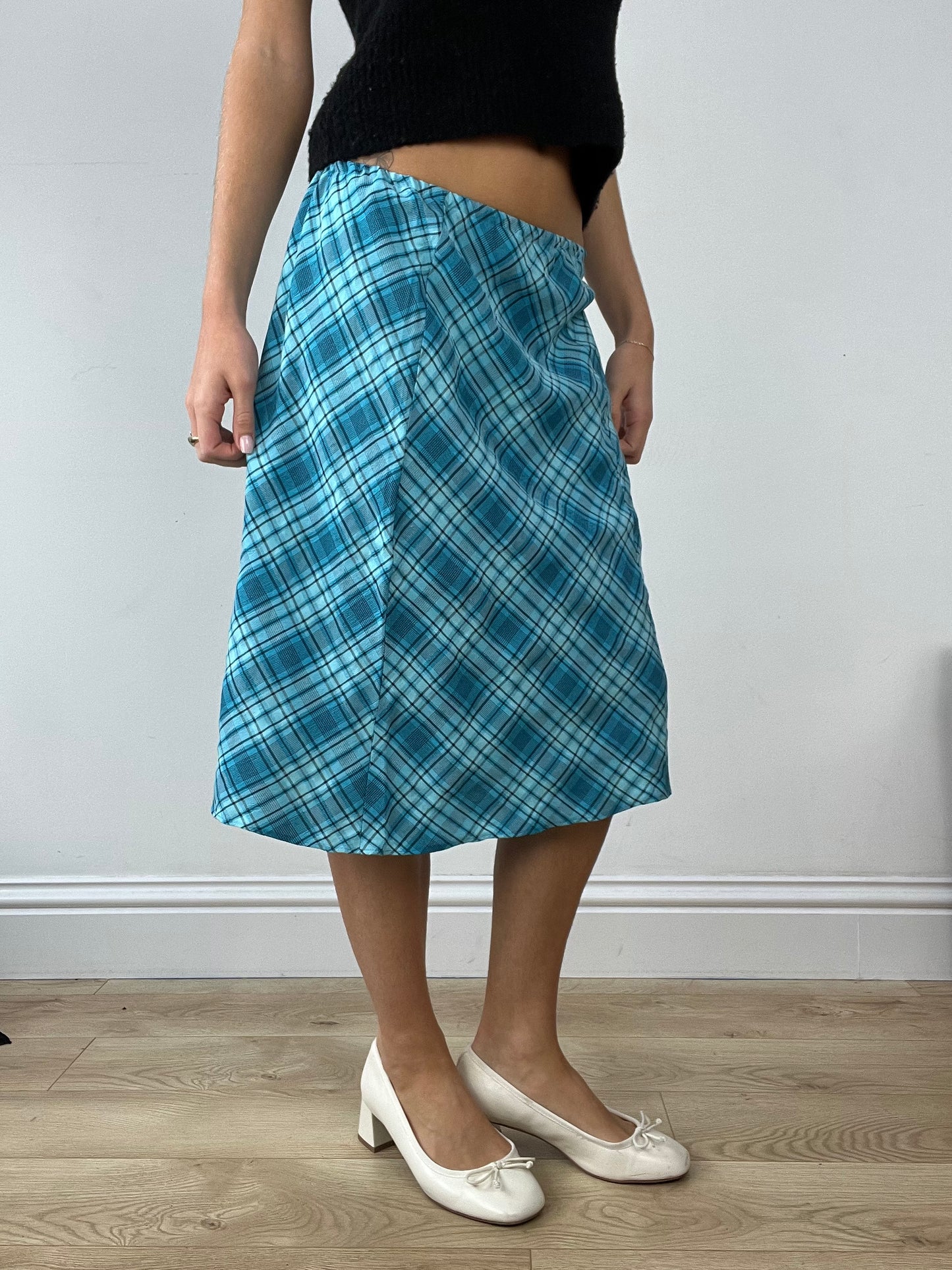 💚BUFFY THE VAMPIRE SLAYER | medium blue checkered midi skirt