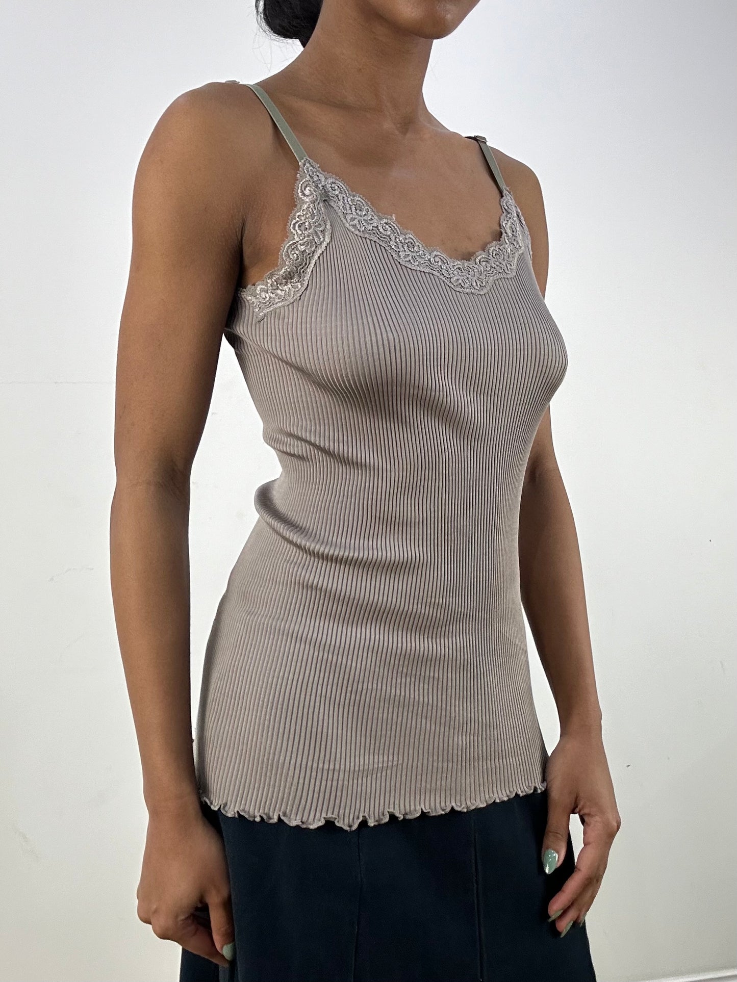 vintage edit: office siren | small grey lace cami top