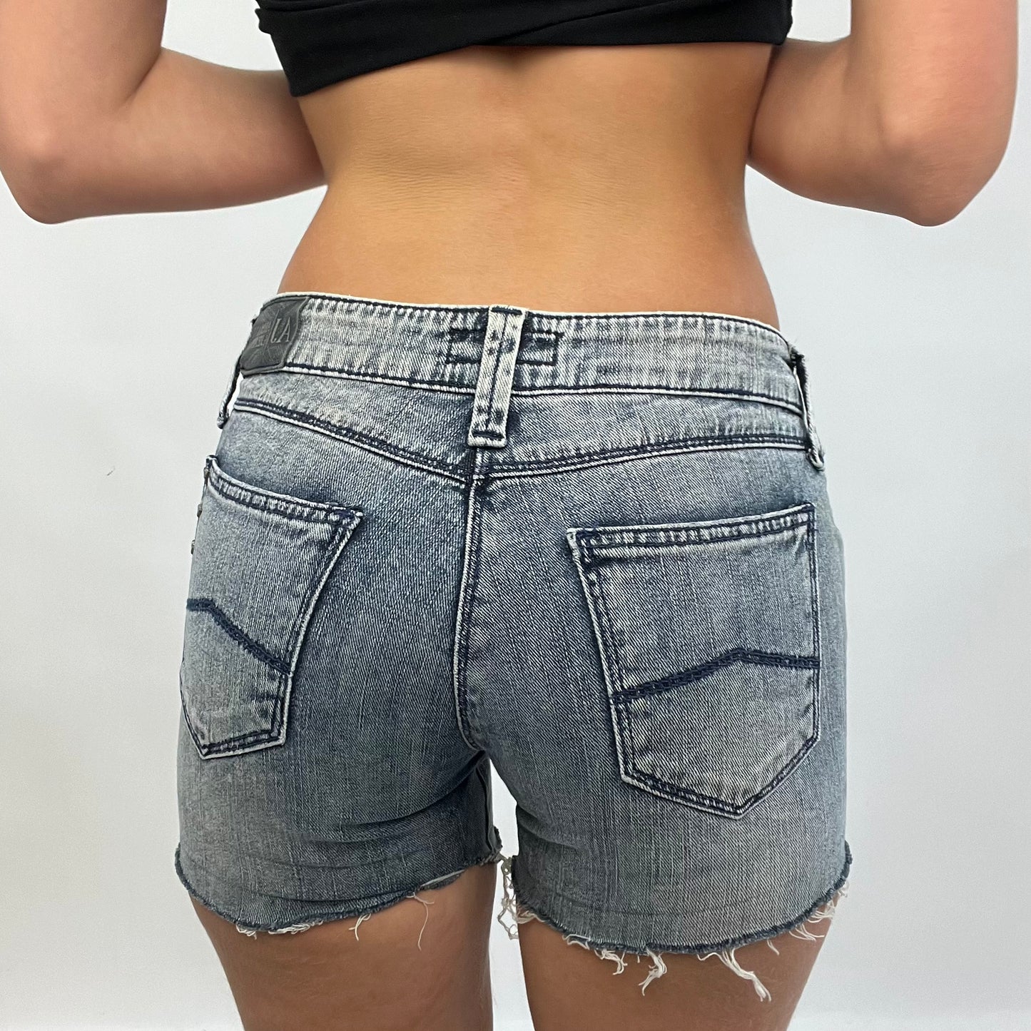 HAILEY BIEBER DROP | small blue armani acid wash shorts