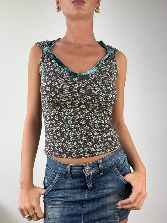 DINNER PARTY | small brown and blue floral tank top