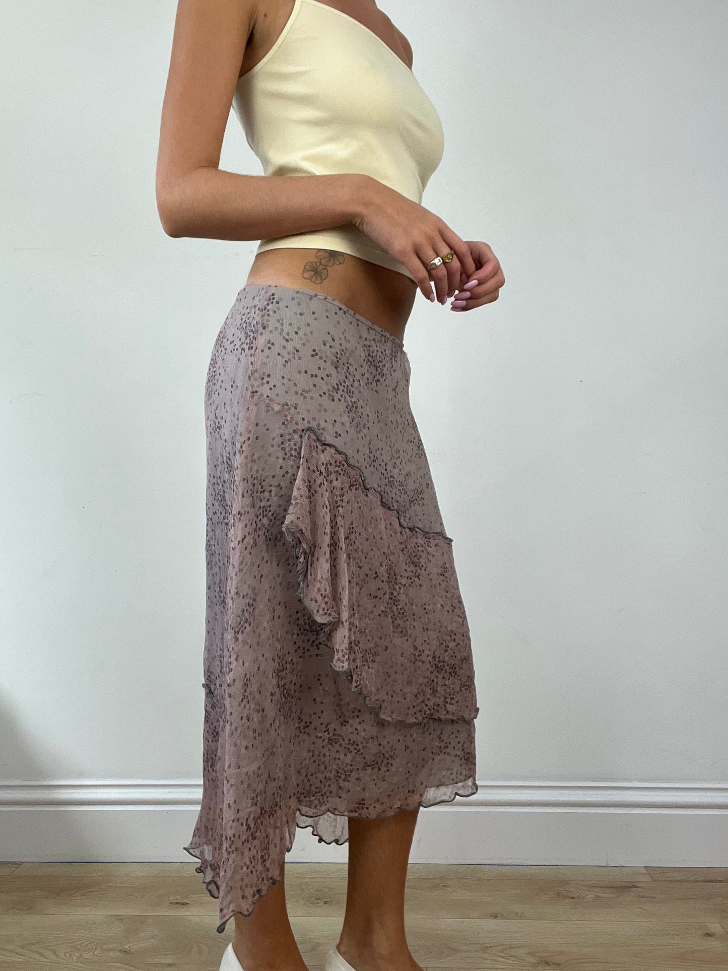 DINNER PARTY | medium lilac polka dot layered maxi skirt