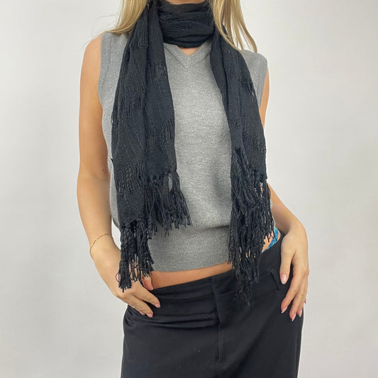 QUIET LUXURY DROP | black distressed look scarf with tassels