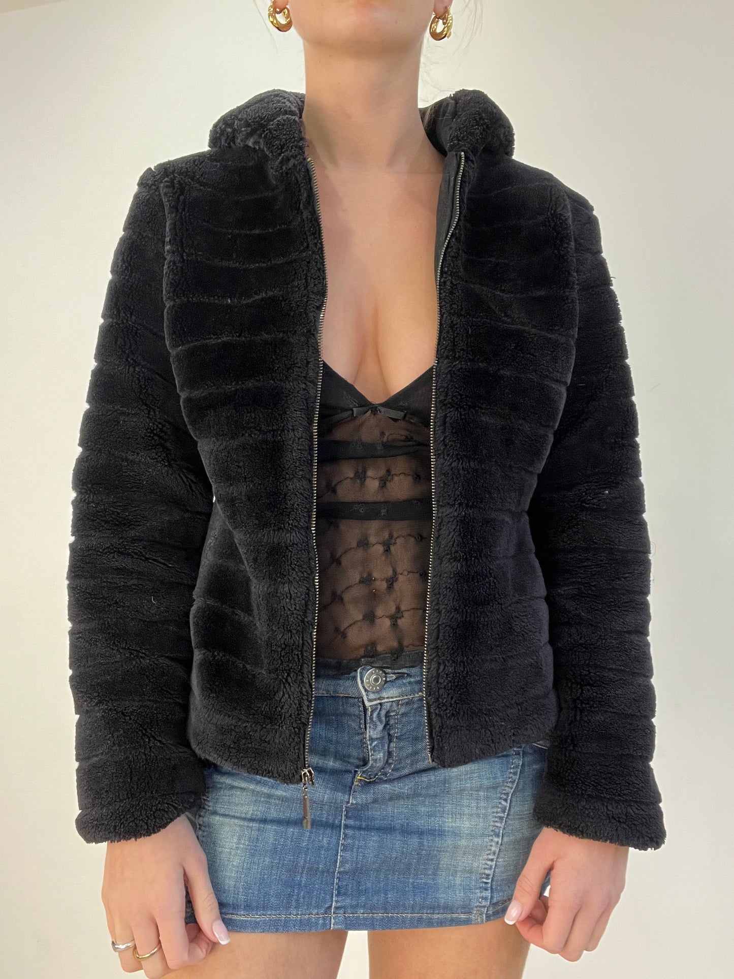 BEST PICKS | small black faux fur zip up jacket