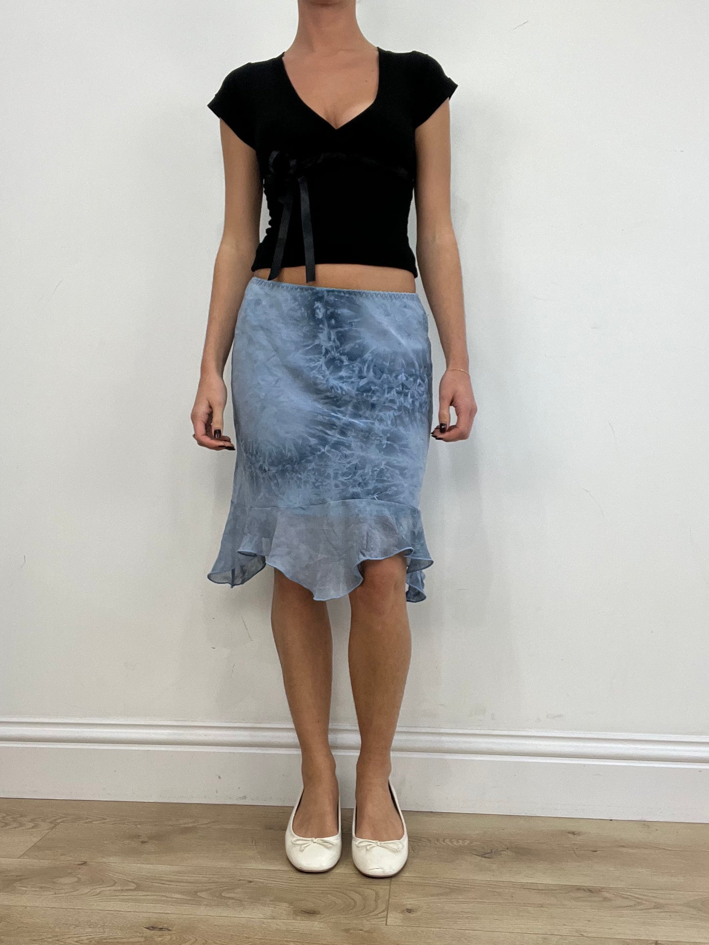 vintage edit one | small blue semi sheer midi skirt