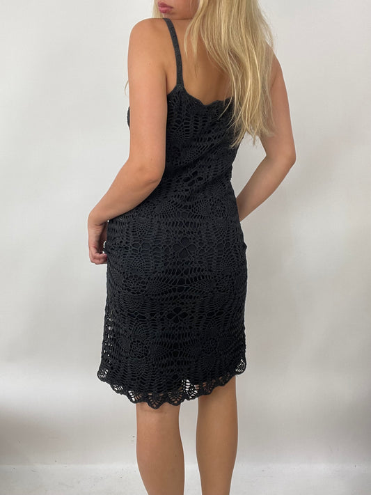 CITY BREAK DROP | small black crochet midi dress