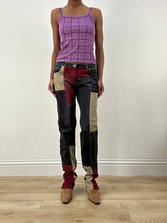 HIPPY CHIC DROP | small dark denim jeans with colourful corduroy patch detail