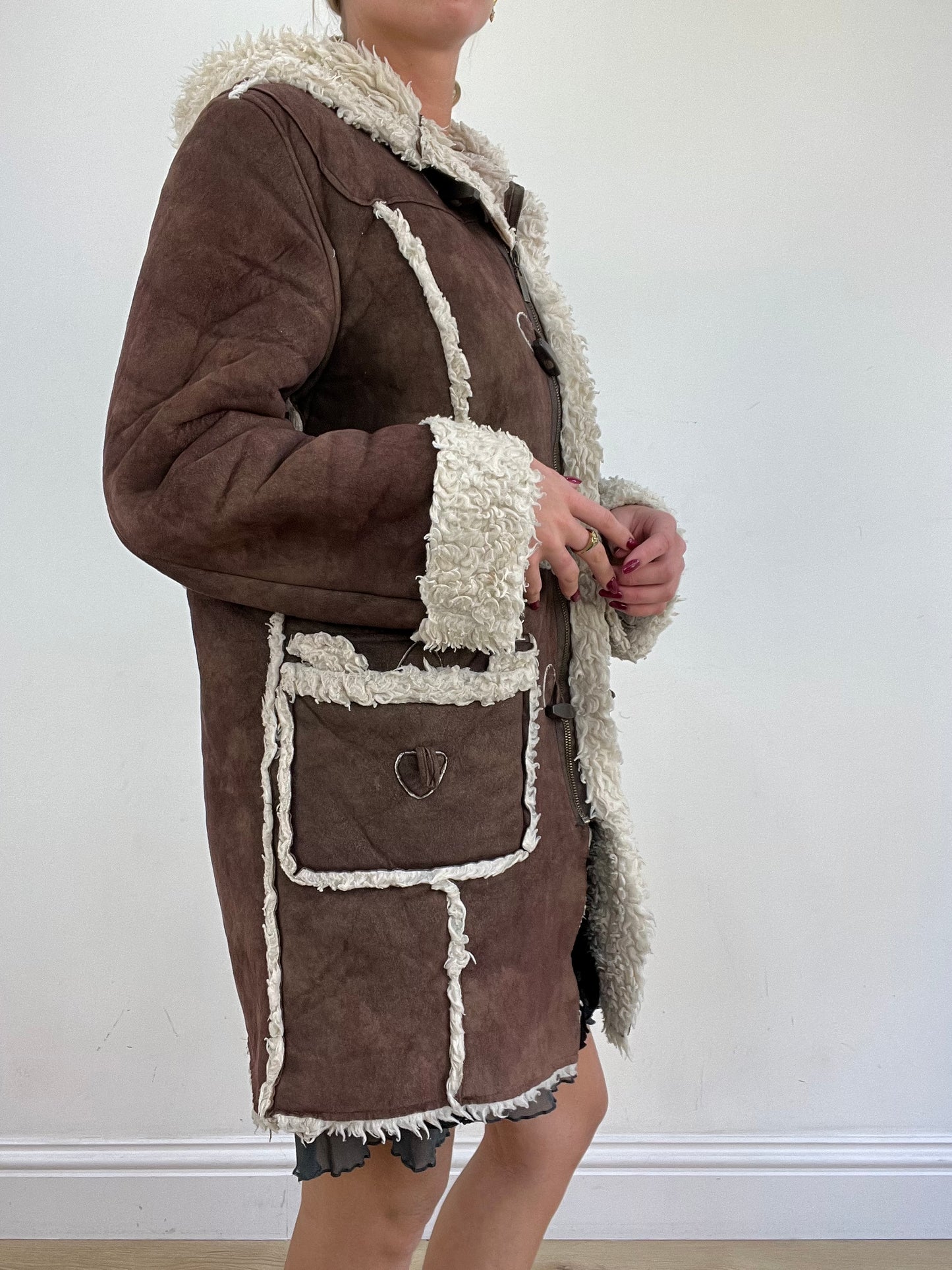 vintage edit thirteen | medium brown faux suede afghan style coat