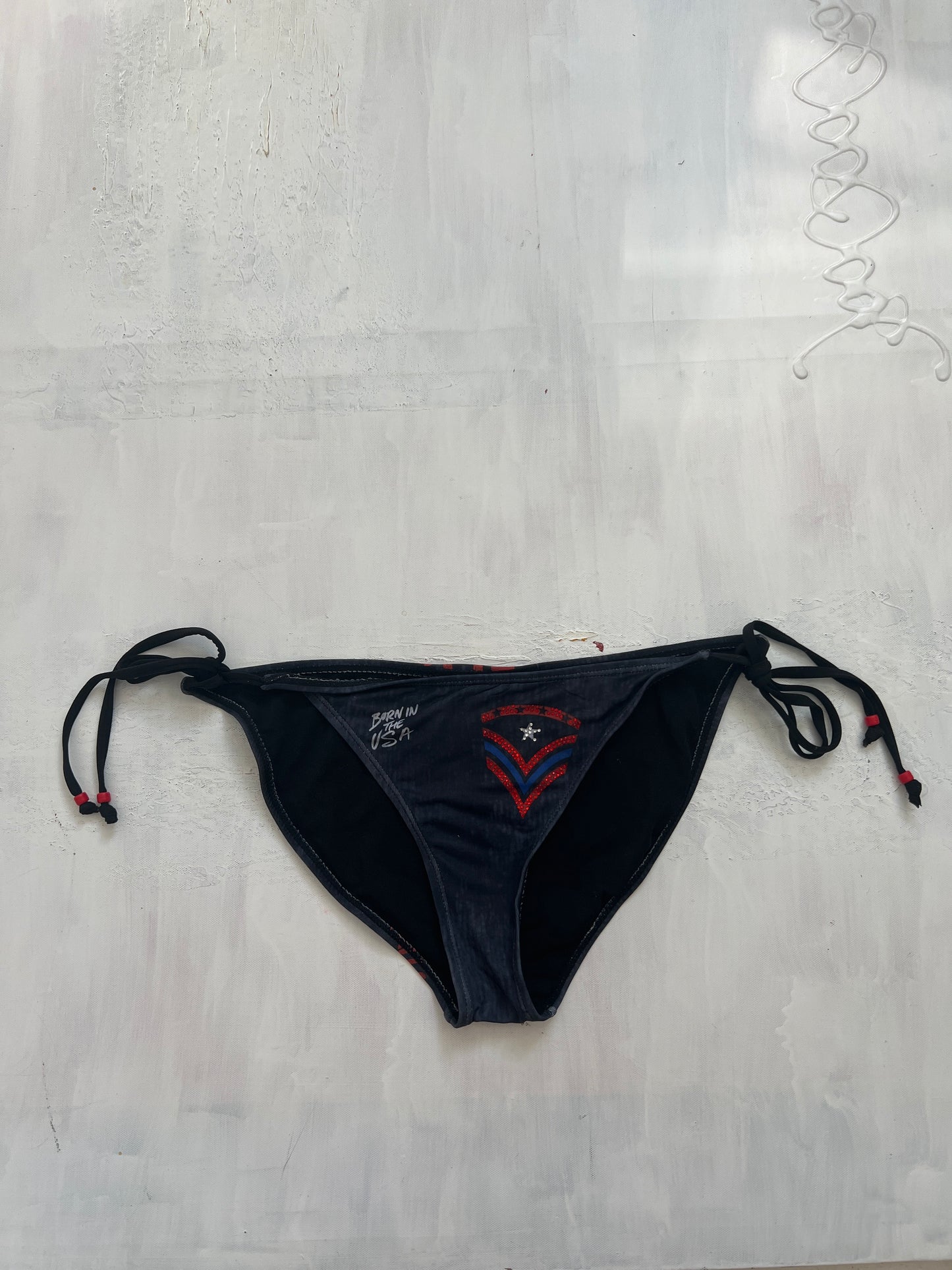 BRAT GIRL SUMMER DROP | medium red and navy usa bikini bottoms with diamantés