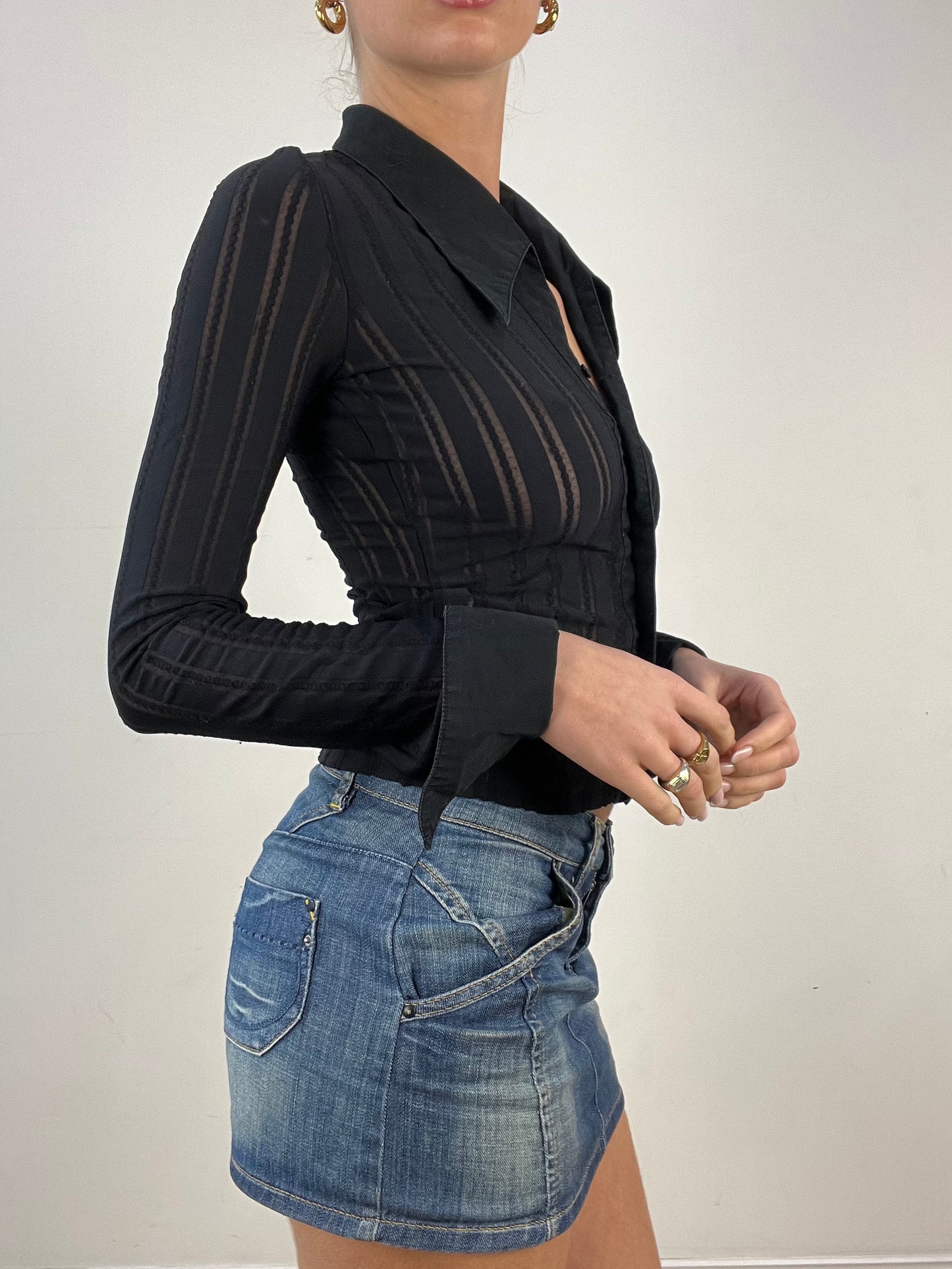 vintage edit seven | extra small black semi sheer shirt