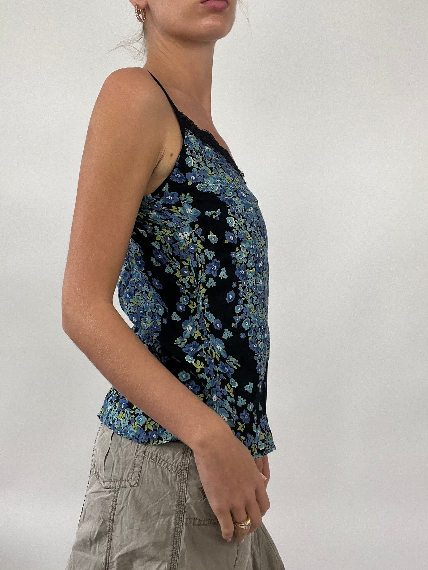 PALM BEACH DROP | small blue cami with floral print all over