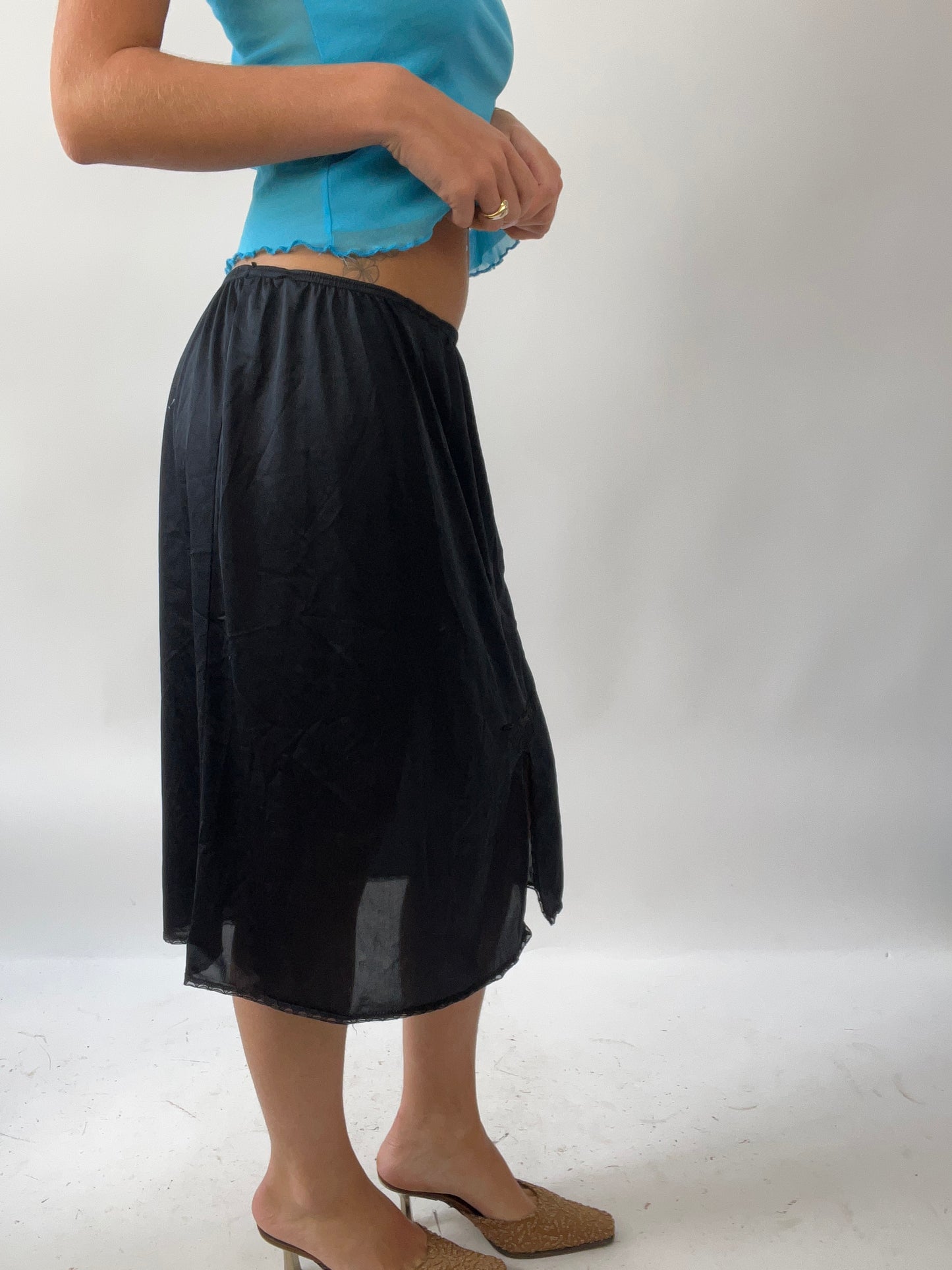 GIRLS TRIP DROP | medium black maxi skirt with lace detail