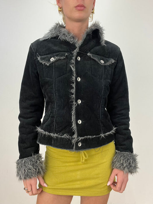 vintage edit eight | medium black corduroy faux fur jacket