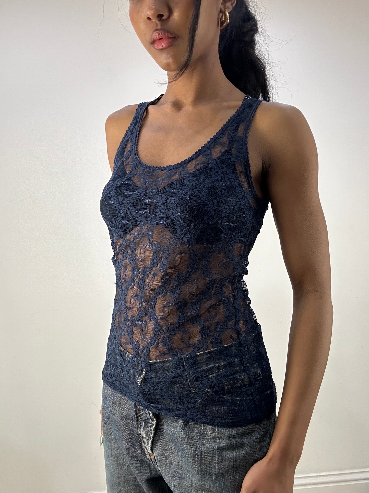 MOB WIFE DROP | small dark blue lace vest