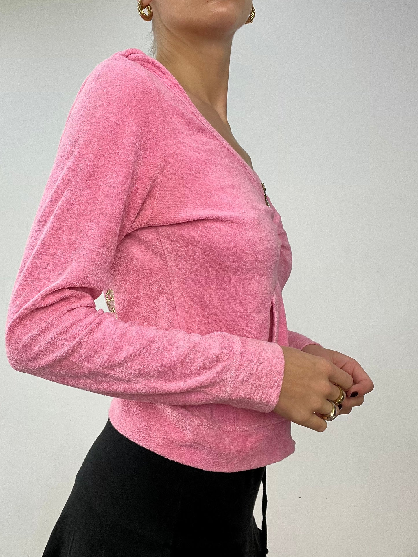 BALLETCORE | small pink velour zip up jacket