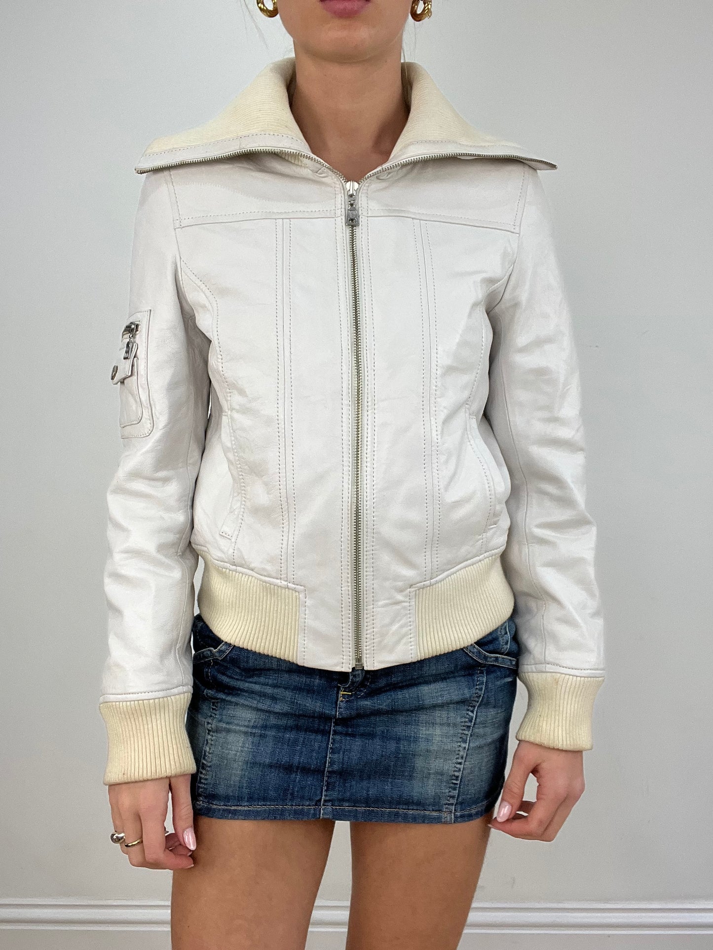 vintage edit six | medium white faux leather jacket