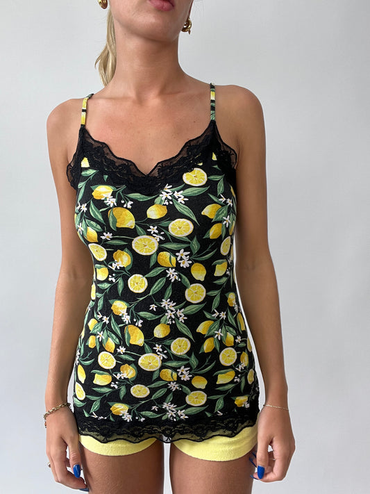 💻 FRUITY DROP | small black cami with yellow lemon print