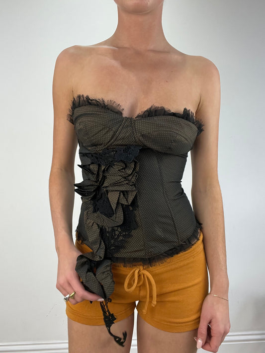 vintage edit nine: part two | small black bandeau ruffle corset