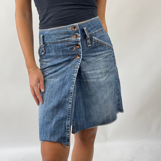 FRESHERS FIT DROP | small denim wrap skirt with studs