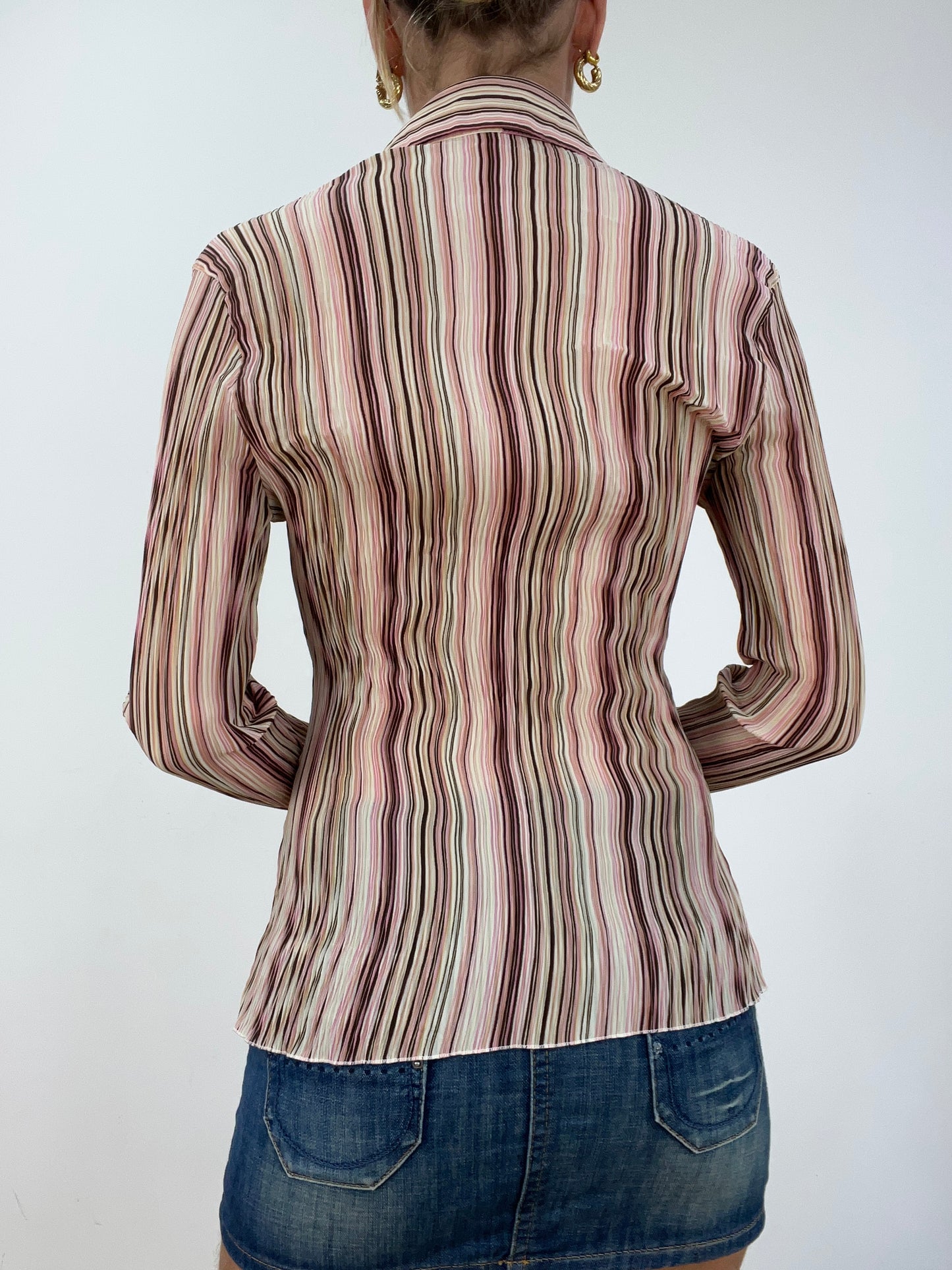 vintage edit four | small pink and green striped chiffon shirt