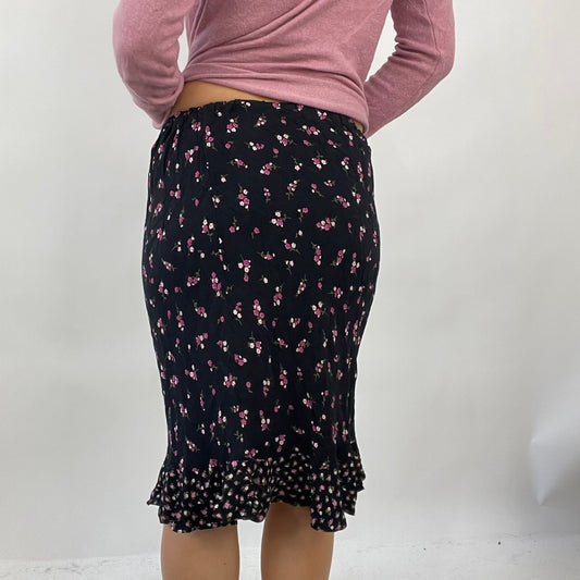 GIRL CORE DROP | small black and pink floral midi skirt