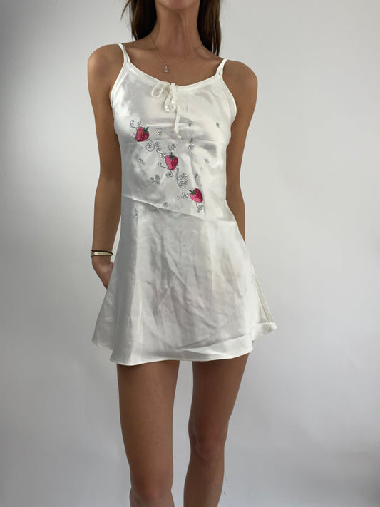 PUB GARDEN DROP | xs cream dress with strawberry embroidery
