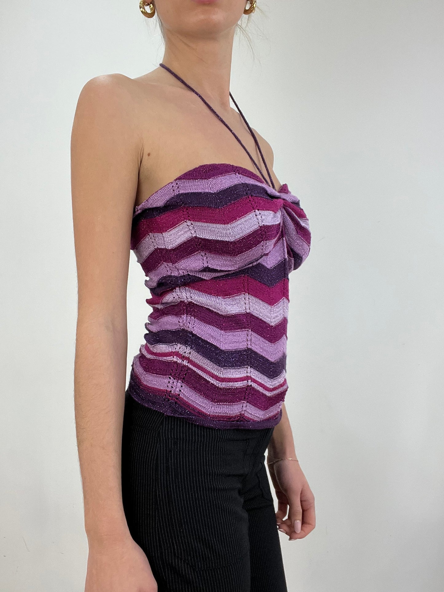 vintage edit six | small two tone purple striped top