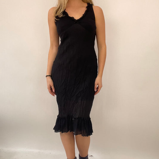 ETHEREAL GIRL DROP | small black ruffle midi dress