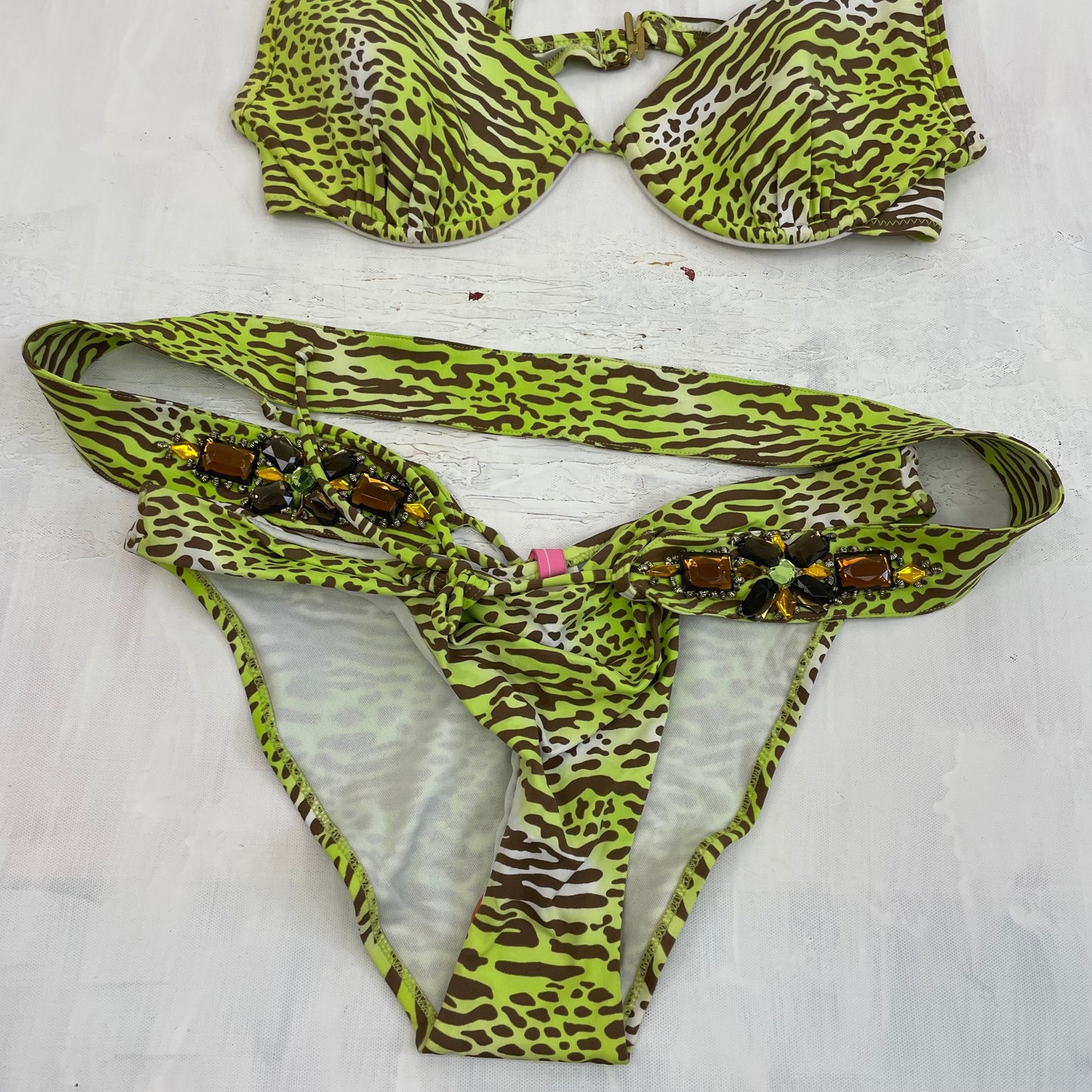 💻PARIS HILTON DROP | small green and brown animal print padded bikini set